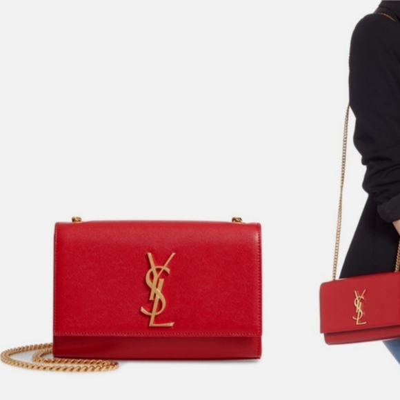 Rare! NEW! YSL SAINT LAURENT Grain De Poudre Small Monogram Kate in Red - Picture 1 of 16
